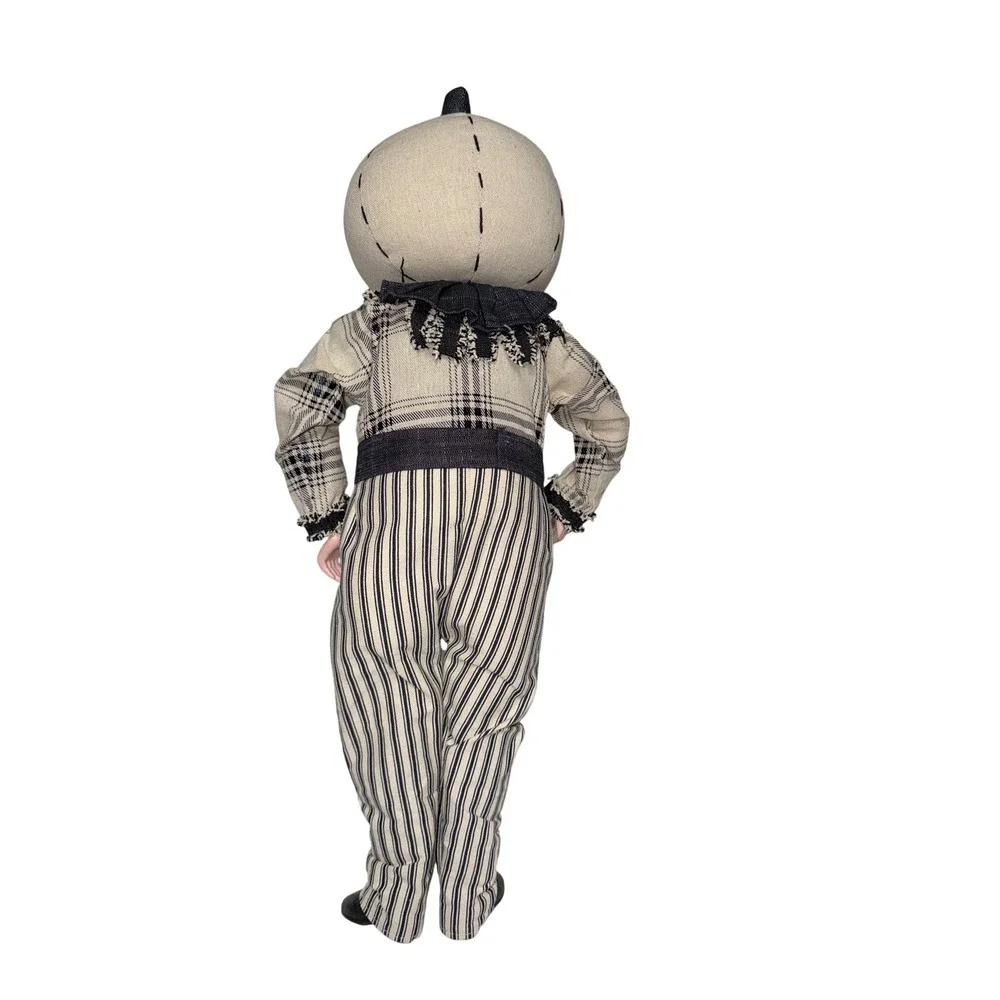 Primitive Scarecrow Doll Vintage Style Halloween Decor Plaid Striped Outfit 18
